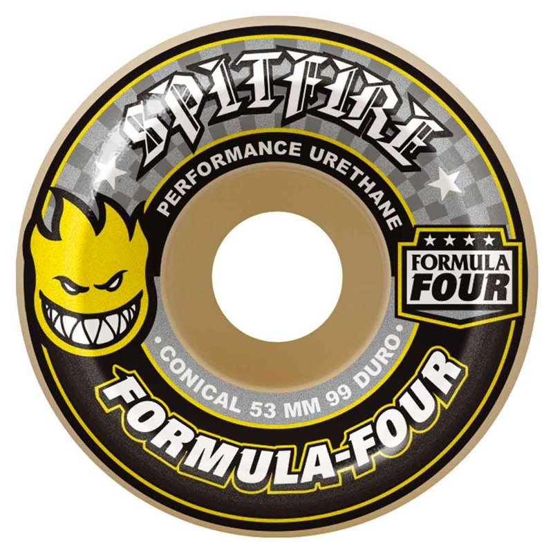 Spitfire Formula Four Yellow Print Conical Skate Wheel 99 Durometer 52mm