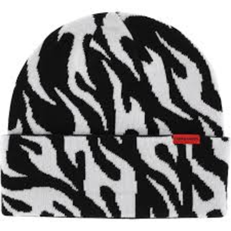 Corduroy Tribal Flame Beanie Black and Black