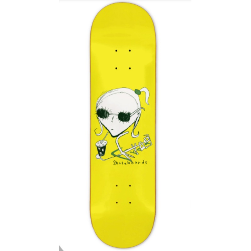 Frog Iced Coffee Girl Skateboard in Yellow 8"