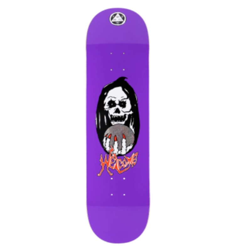 Welcome Clairvoyant on Evil Twin Skateboard Deck in Purple 8.5