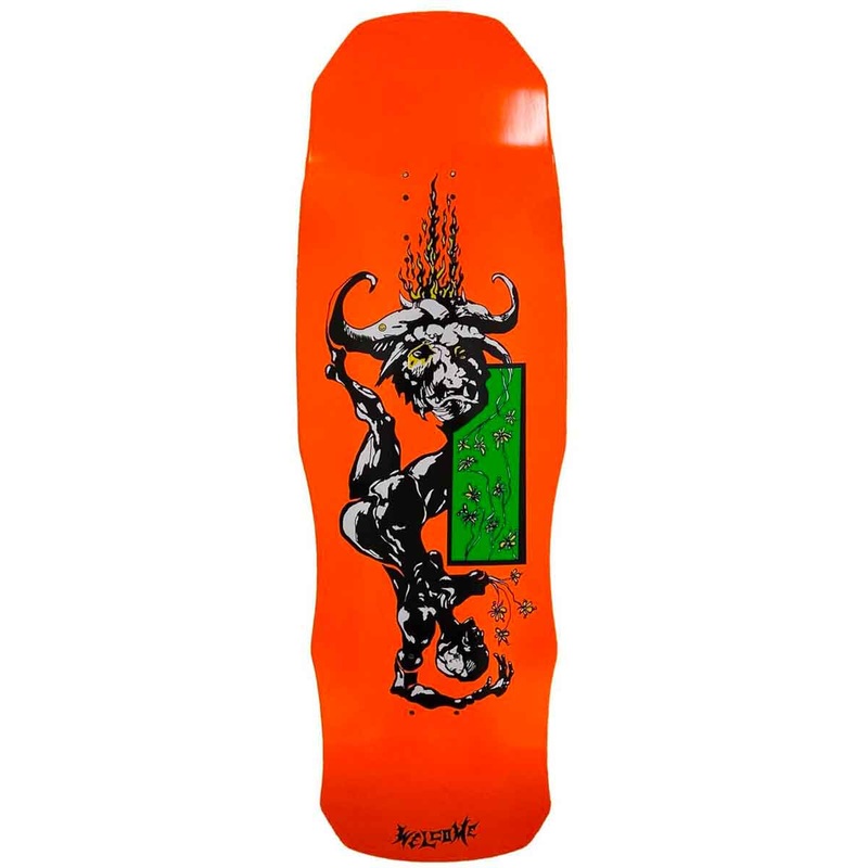 Welcome Horny on Dark Lord Skateboard Deck in Neon Orange 9.75