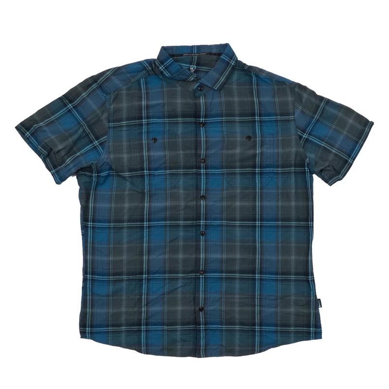 KUHL Styk Short Sleeve Button Up - Men's L Blue Plaid