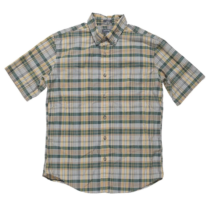 Eddie Bauer Cotton Short Sleeve Shirt - Men's M Green/Yellow