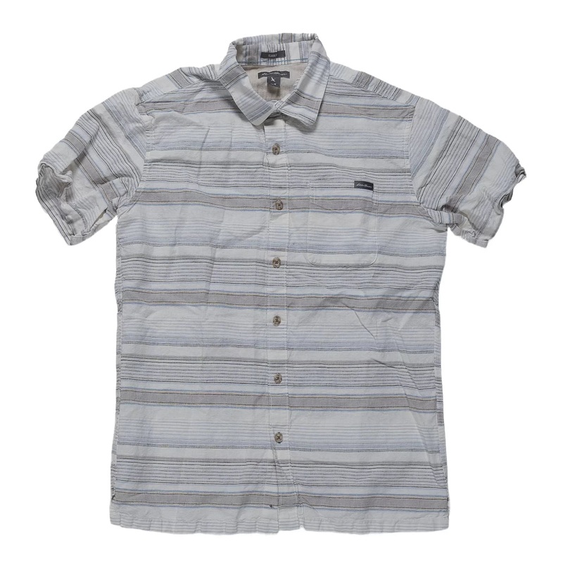 Eddie Bauer Linen Blend Short Sleeve Shirt - Men's M White / Brown