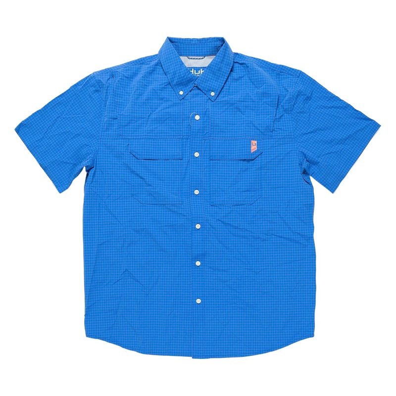Huk Creekbed Novelty Short Sleeve Shirt - Men's L Ocean Blue