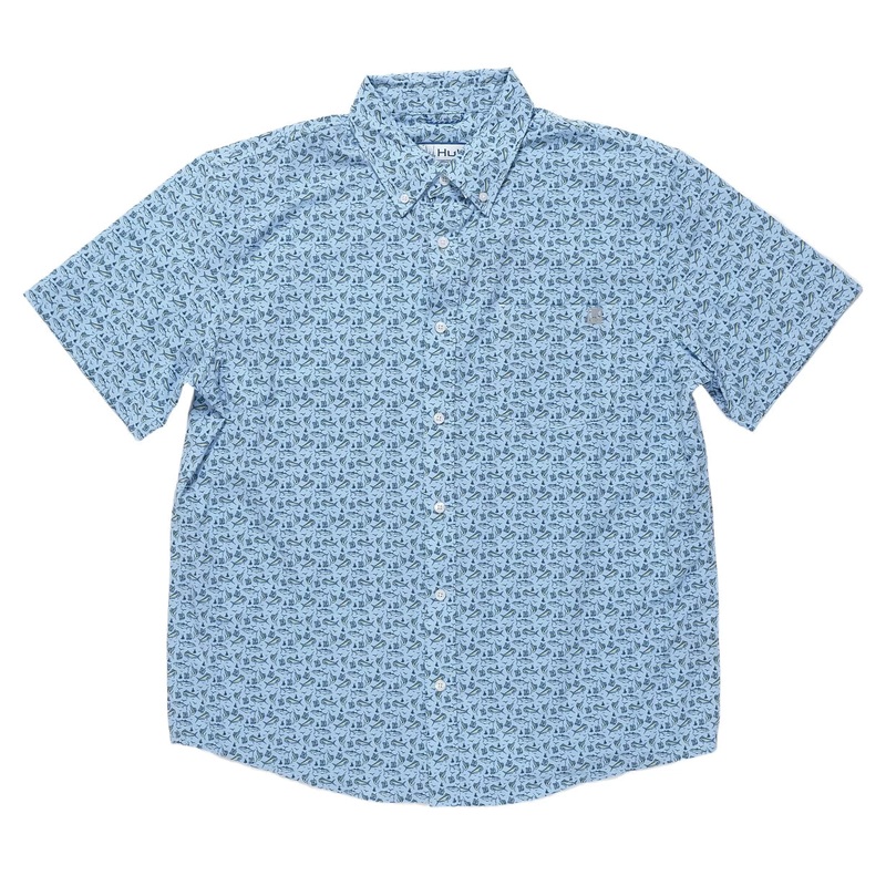 Huk Kona Printed Short Sleeve Shirt - Men's L Marolina Blue