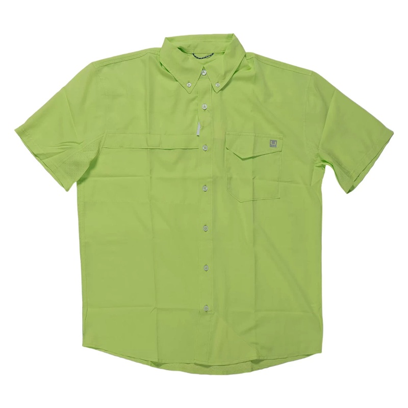 Huk Tide Point Short Sleeve Button Down M Green