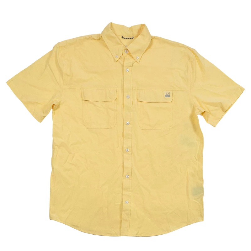 Huk Next Level Short Sleeve Button Down L Yellow