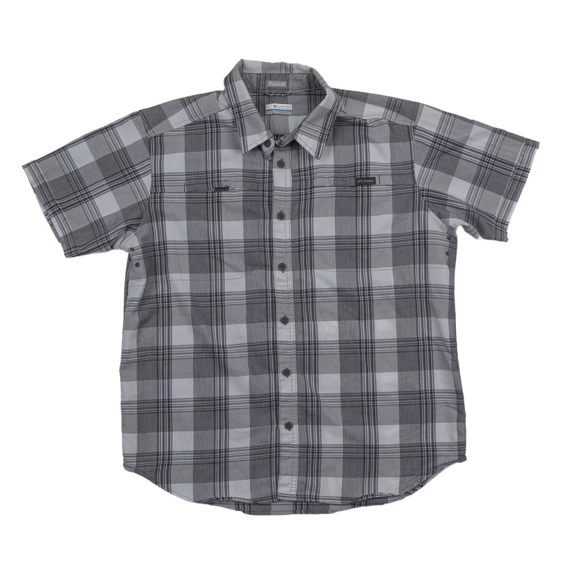 Columbia Short Sleeve Button Down L White Plaid