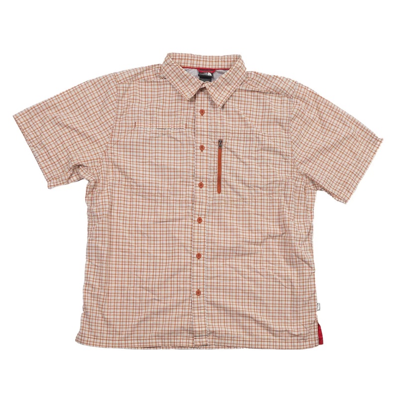 The North Face Button Down Short Sleeve Shirt - Men's L Orange/White