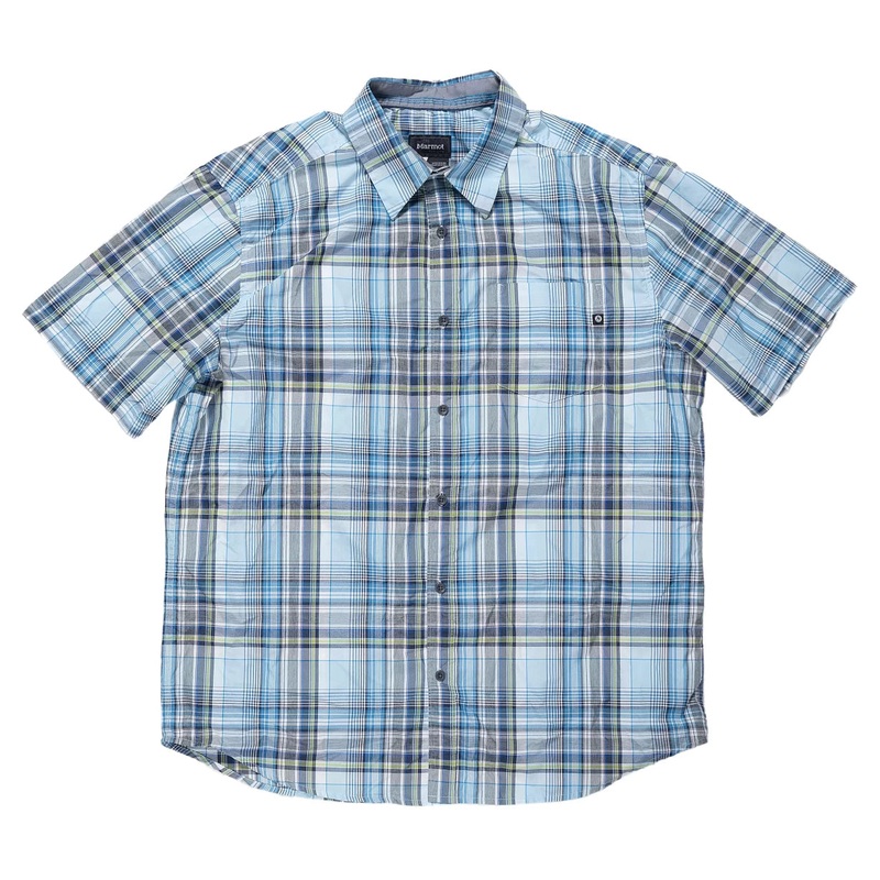 Marmot Short Sleeve Button Down Shirt - Men's XL Blue/Green