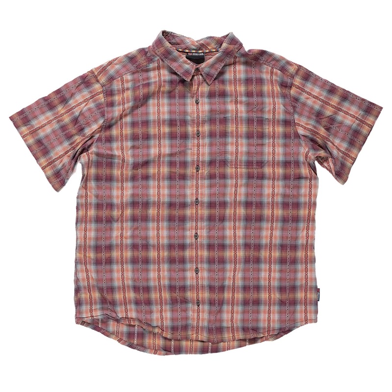 Sherpa Short Sleeve Button Down Shirt - Men's XL Red/Orange