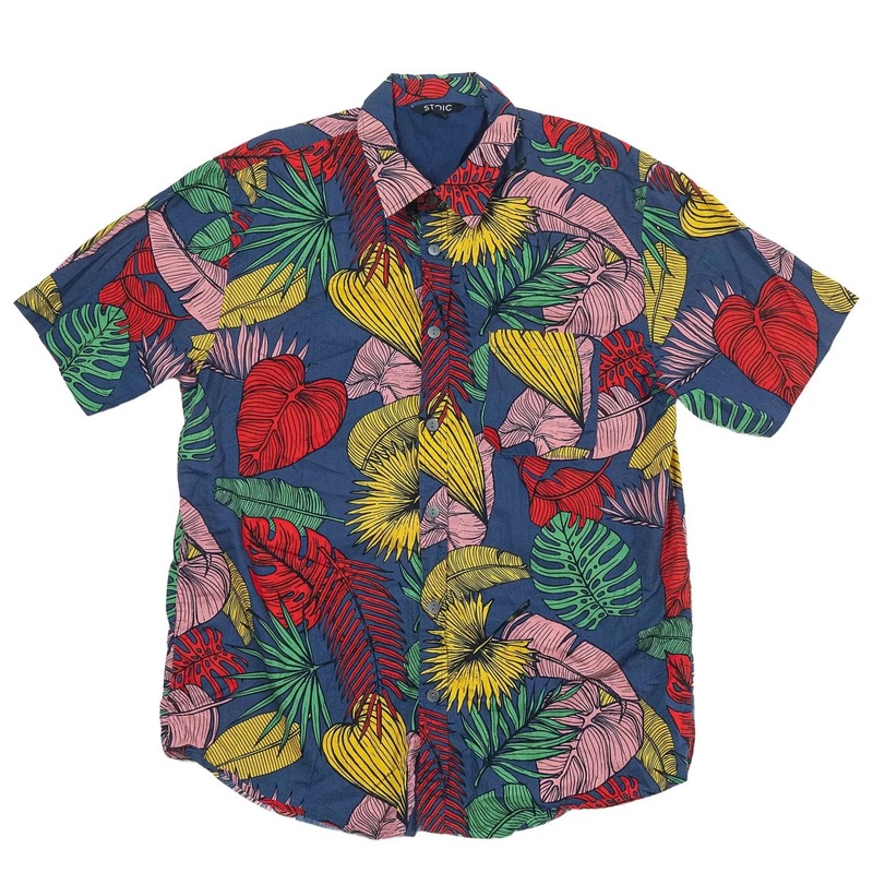 Stoic Palm Print Short-Sleeve Button-Up Shirt - Men's L Multi