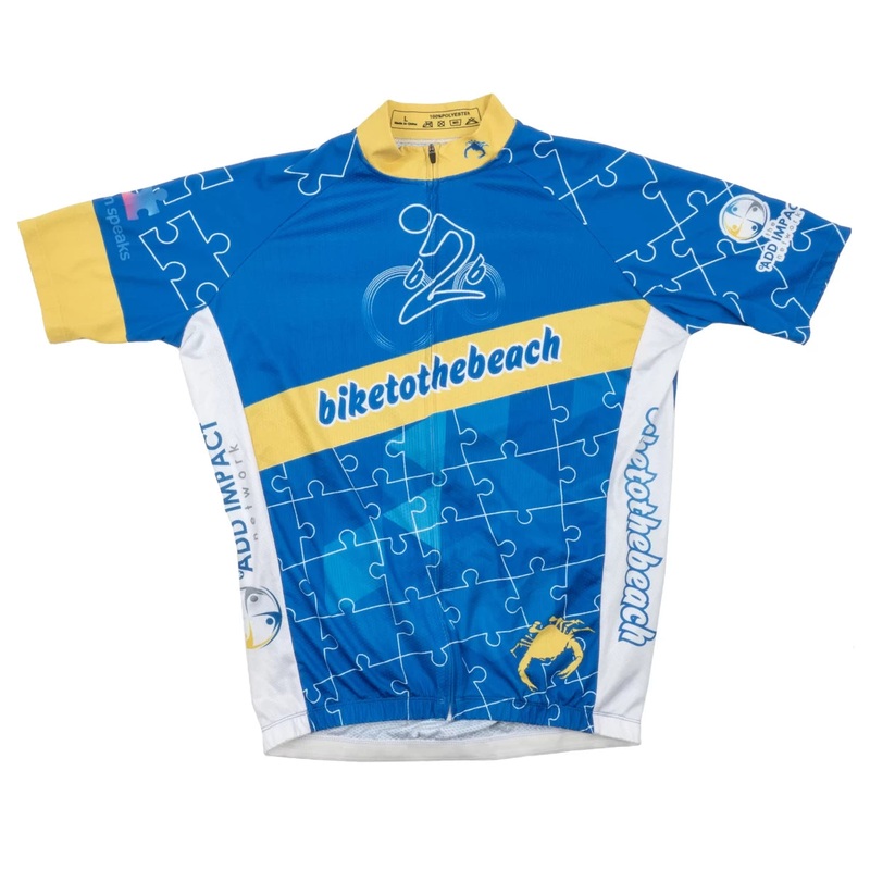 Bike To The Beach Cycling Jersey - Men's L Blue/Yellow