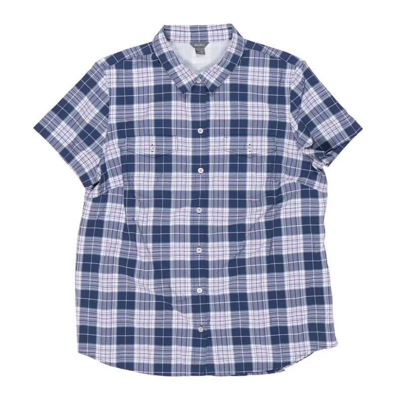 Eddie Bauer Short Sleeve Button Down - Women's XL Blue/Pink