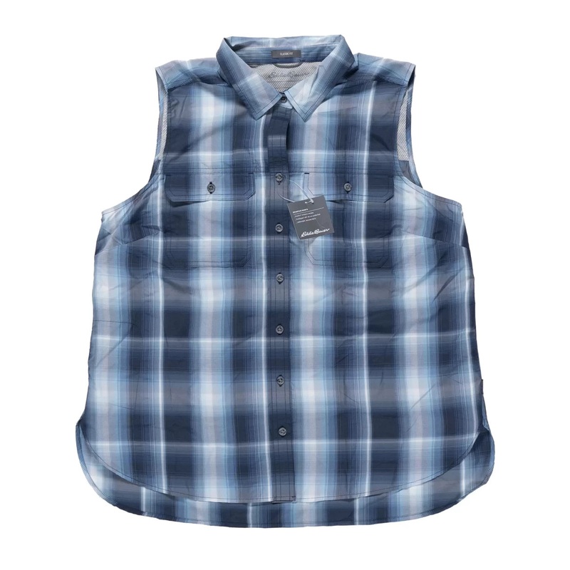 Eddie Bauer Mountain Sleeveless Shirt - Women's L Blue Plaid