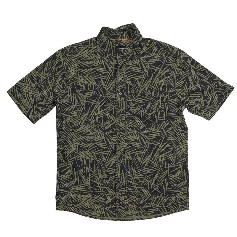Orvis Tropic Tech Printed Short-Sleeve Button-Down Shirt - Men's M Gray/Green