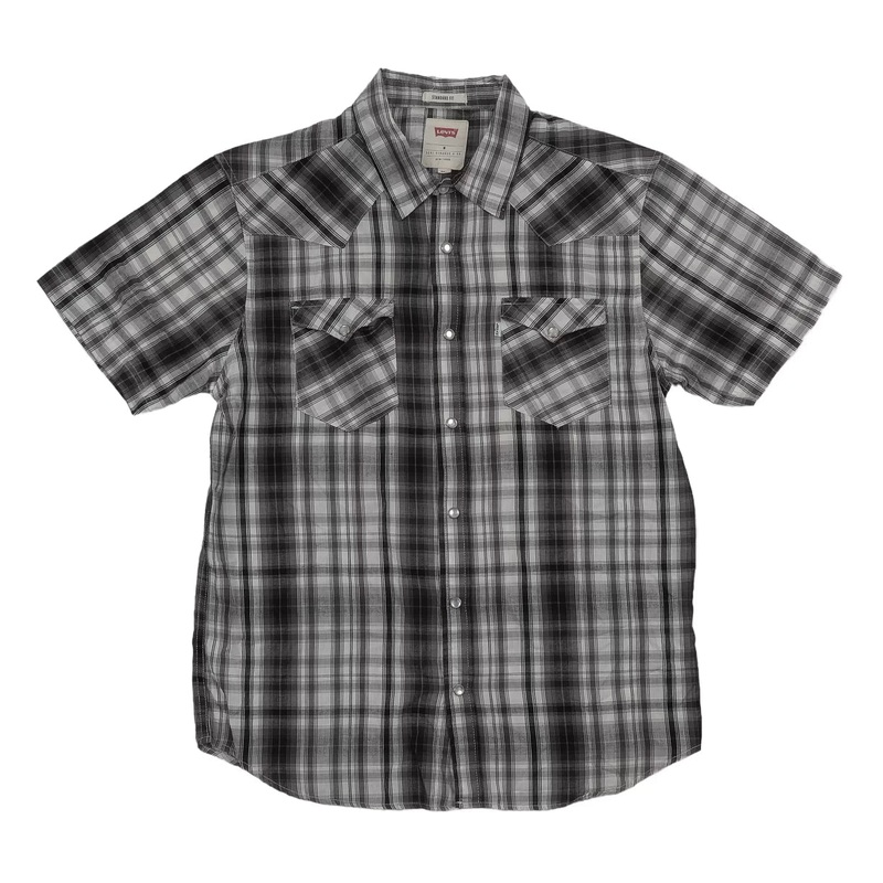 Levi's Short Sleeve Western Button Up Shirt - Men's M White/Black/Gray