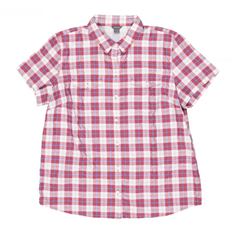 Eddie Bauer Short Sleeve Button Down - Women's XL Red/White