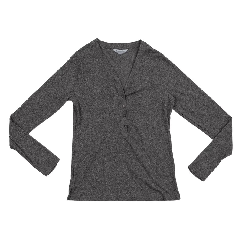Athleta Uptempo Ribbed Henley Long Sleeve Shirt - Women's M Heather Gray