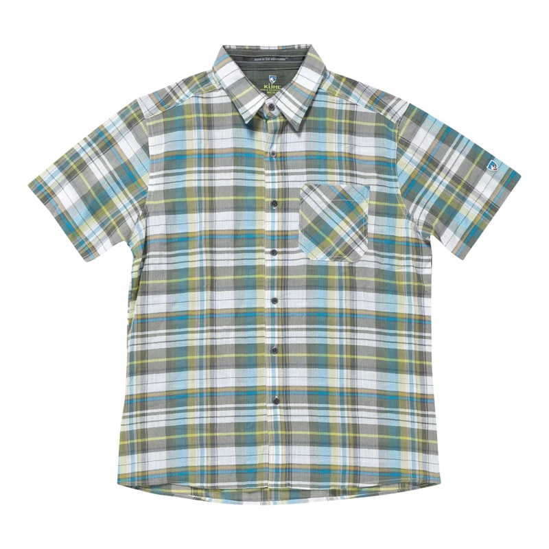 KUHL Organic Cotton Short Sleeve Button Down - Men's M Green/Blue