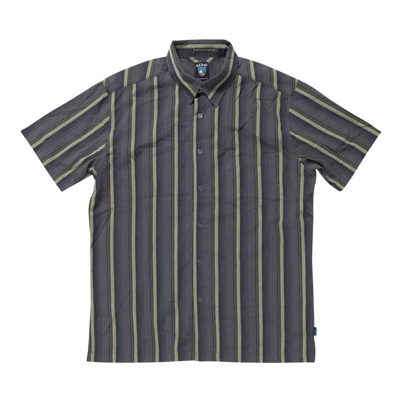 KUHL Seersucker Button Down Short Sleeve Shirt - Men's L Gray/Green