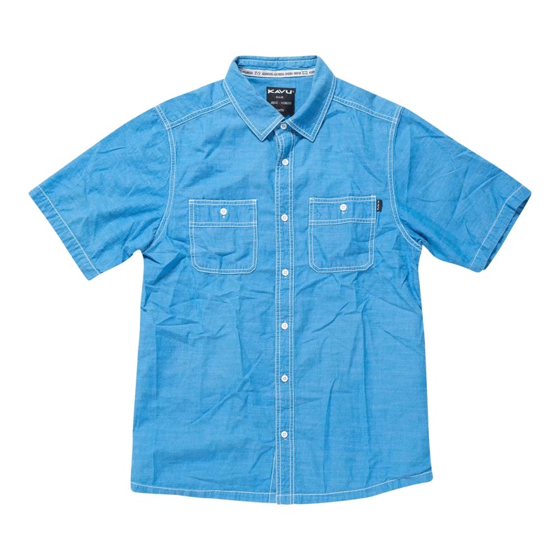 Kavu Cotton Short Sleeve Button Down - Men's M Blue
