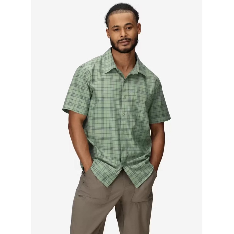 Marmot AirExchange Perforated Short-Sleeve Pattern Shirt M Green