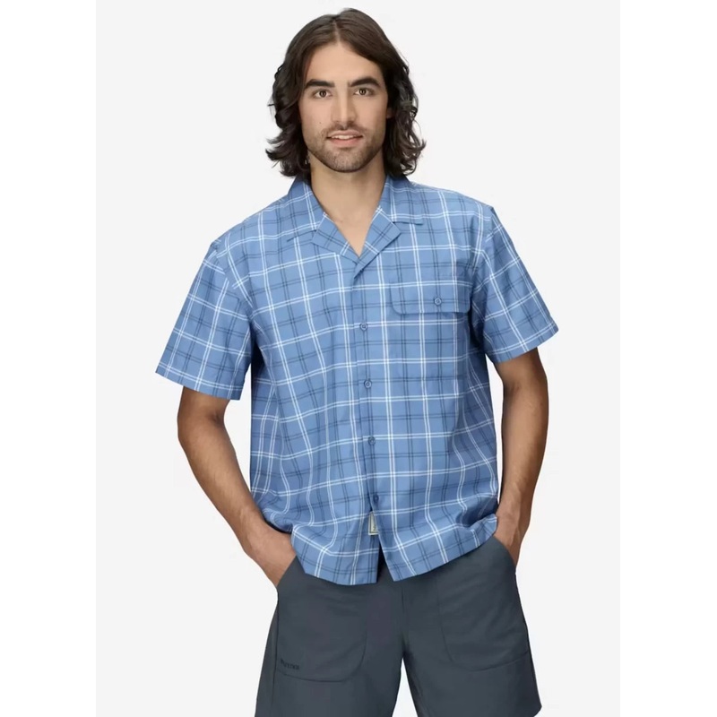 Marmot AirExchange UPF 40 Short Sleeve Novelty Camp Shirt M Blue