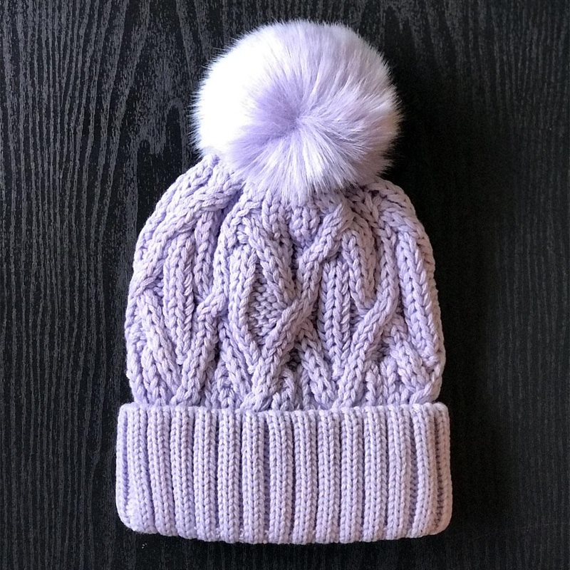 Winter Pom Beanie Hat Lavender
